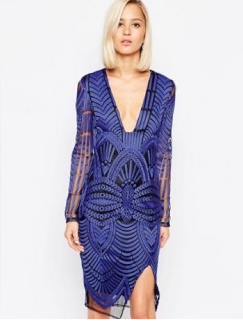 NWT Lavish Alice Royal Blue Long-Sleeve Mesh Dress